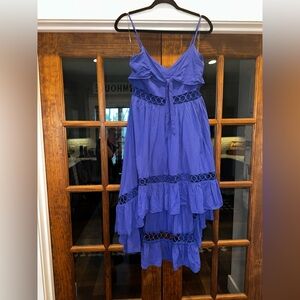 EUC Main Strip Size Large Cutout Vibrant Blue Layered High Low Dress